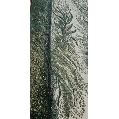 Tule Bordado com Pedrarias Premium Verde Floresta HT98091